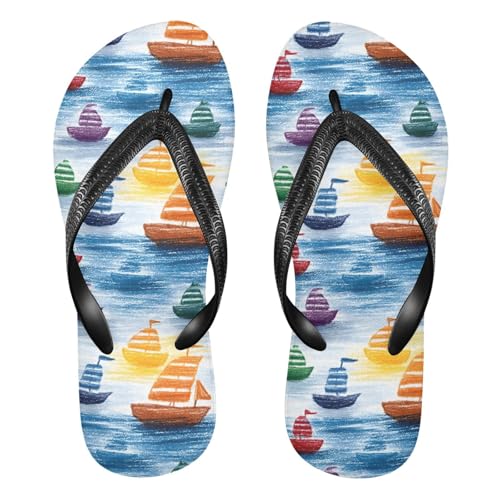 Flip Flop Sandals Doodle Boats Print for Women Men Beach Outdoor XS