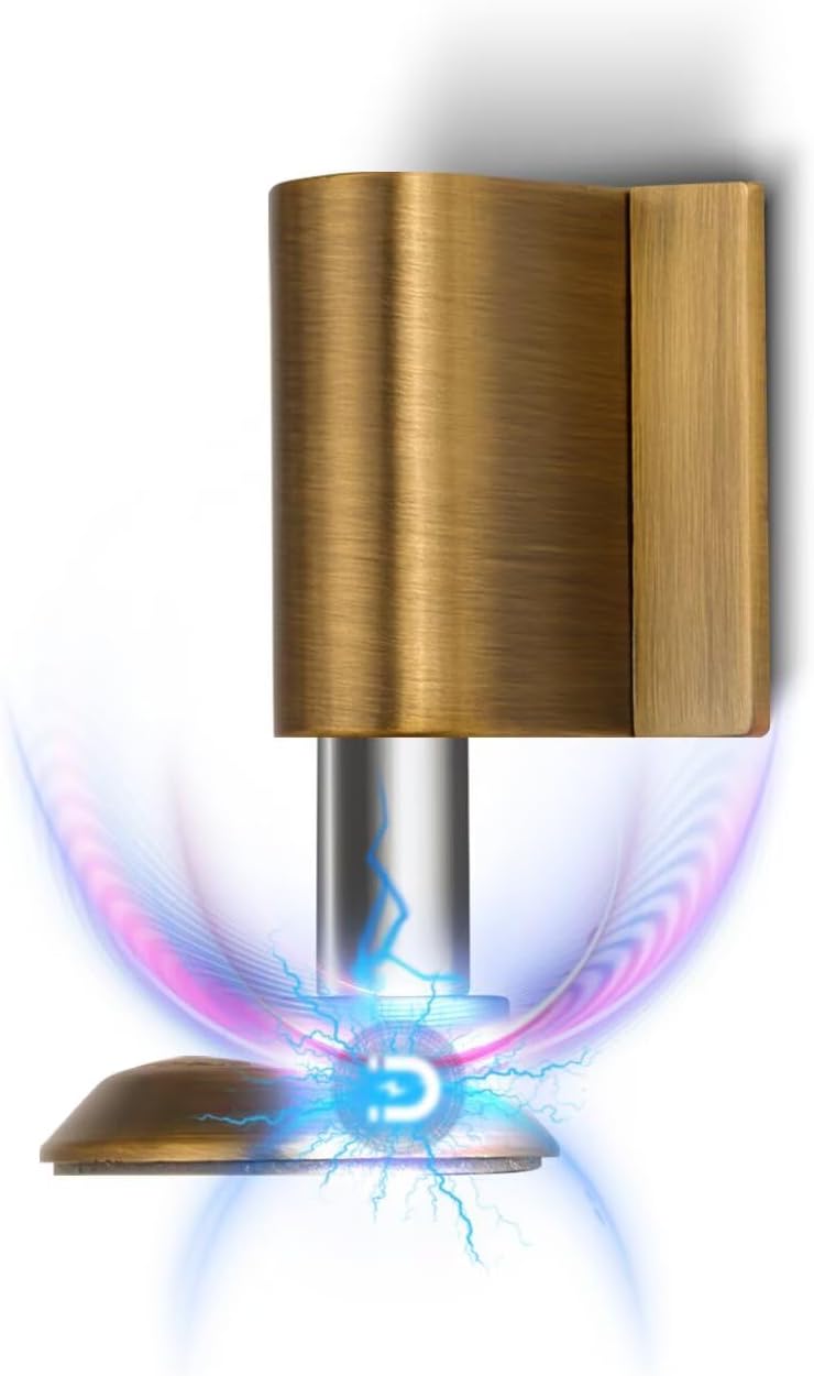 2 Pack Magnetic Door Stopper, Magnet Floor Door Stop Retractable, Door Magnetic Catch, Door Holder to Keep Door Open, No Drilling Mount with Adhesive, Antique Brass AB-2