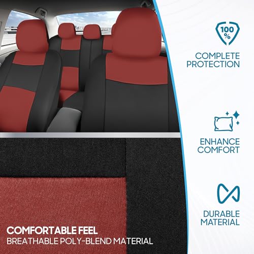 Image of BDK PolyPro Car Seat Covers Full Set in Terracotta on Black, Front and Rear Split Bench Seat Covers for Cars, Easy to Install Car Seats Cover Set and Accessories for Auto Trucks Van SUV - Terracotta