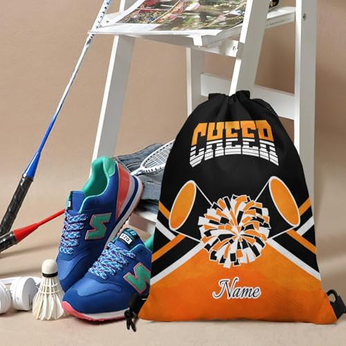 Personalized Cheerleader Drawstring Backpack Waterproof Sports Gym Sackpack Beach Sports String Bag Orange Cheer Bag for Men Women.3
