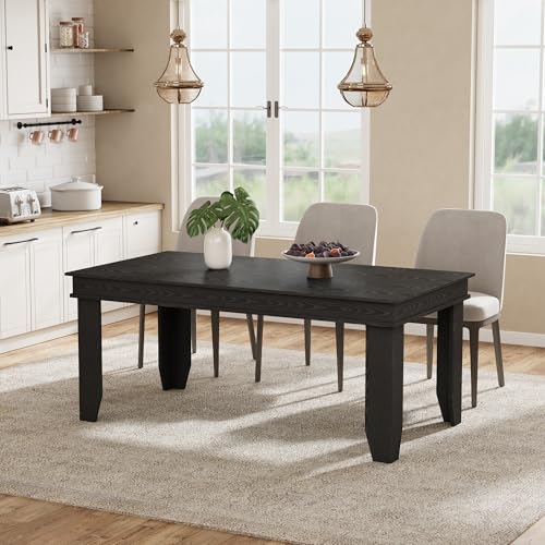Image of GarveeHome Farmhouse Dining Table for 6-8 People, 71 in Long Kitchen Tables with Wooden Sturdy Frame, 6 ft Large Rectangular Dinner Table for Dining Room, Kitchen, Black, 63 inch Non-extendable