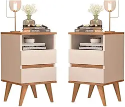 Kit 2 Mesas De Cabeceira Pop cor Off White/freijó