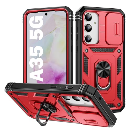 Coque antichoc Galaxy A35 5G avec support robuste PASNEW rouge 6,6 pouces
