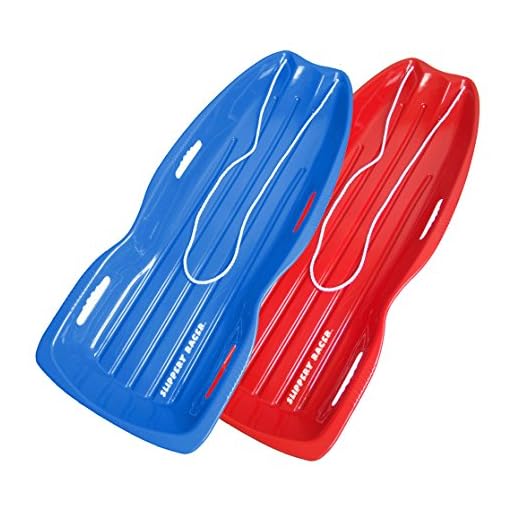 Slippery Racer Downhill Xtreme Flexible Adults and Kids Plastic Toboggan Snow Sled for Up To 2 Riders with Pull Rope, Blue/Red (2 Pack)