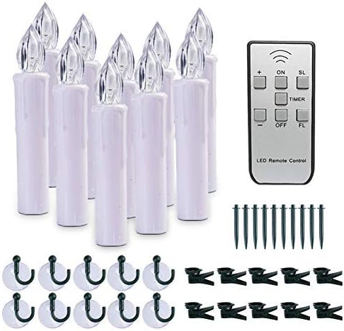 Homemory 10 Pcs Clip On Candle Lights for Christmas Tree with Remote and Timer, Flickering Led Window Candles with Suction Cups, Battery Operated Flameless Taper Candles for Christmas Celebration 4"