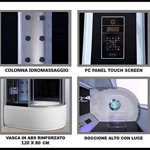 Bagno Italia Cabina doccia idromassaggio box semicircolare 6 getti multifunzione 120x80 cm con bluetooth