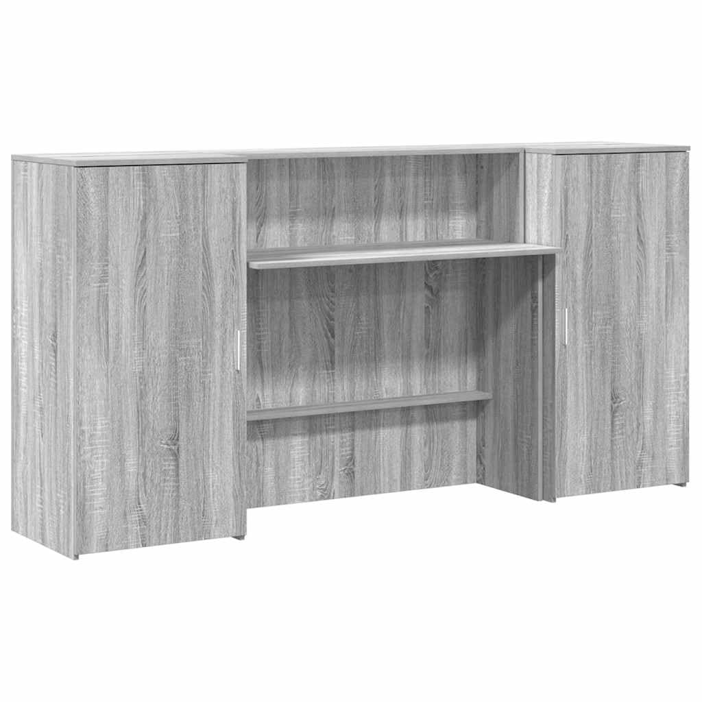 Barra de recepción gris Sonoma, 200 x 50 x 103,5 cm, de madera, con mostrador y espacio de almacenamiento, para oficina, hotel, clínica