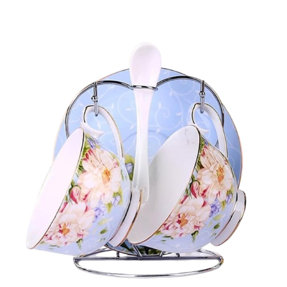 Kubki Angielskie Zestaw Filiżanek Do Kawy Porcelany Kostnej Podwieczorek Zestaw Herbaty 7 Sztuk Filiżanki Spodki Łyżki Przechowywania uchwytów na kubki