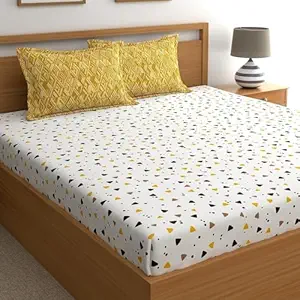 Home Ecstasy 100% Cotton Double Bedsheet with 2 Pillow Covers, 140 TC Cotton Abstract Mustard Bedsheet for Double Bed (7.6ft X 7.2ft)