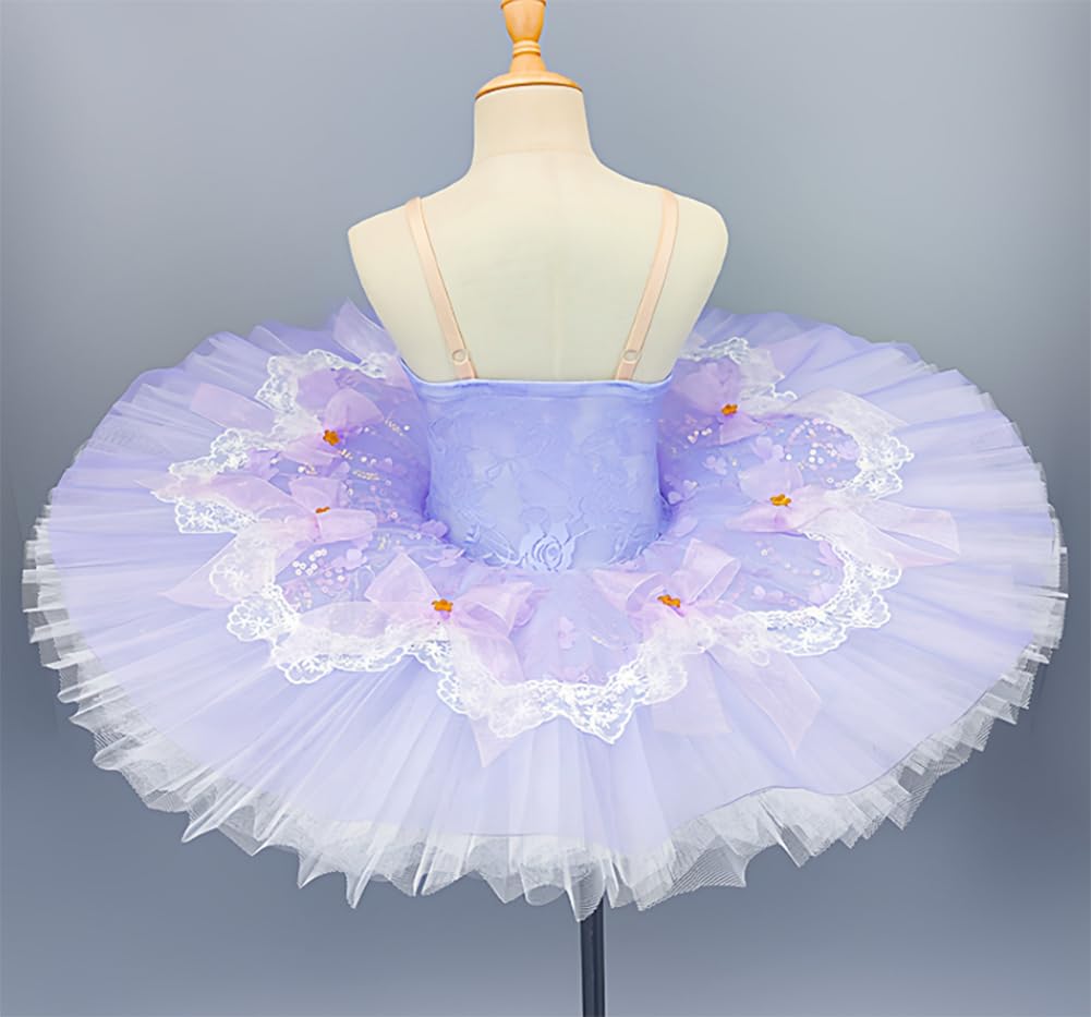 Tutu De Ballet pour Filles Robe De Ballerine pour Fête Costume De Compétition De Danse Classique pour Enfants Robe D'Entraînement et De Spectacle(130cm)
