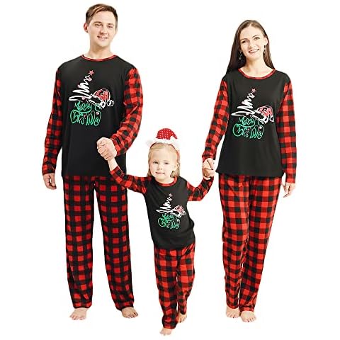 Family Christmas Pajamas Set Holiday Matching Christmas Pjs Cotton Sleepwear Outfits Long Sleeve Couple Pajamas for Women, Size L Cover