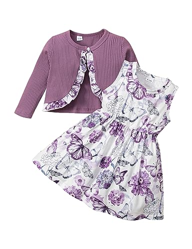 puseky Kleinkind Baby Mädchen Kleider und Strickjacke Set Baby Girl Floral...