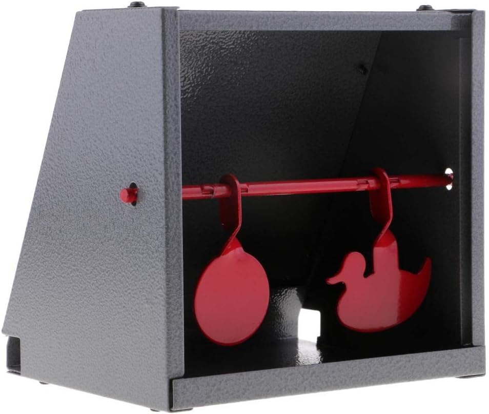 Self Resetting Target with Pellet Trap, Stainless Steel Heavy-duty Training Tool for Indoor and Outdoor Ranges, 14x14cm Paper Target Holder - Black and Red