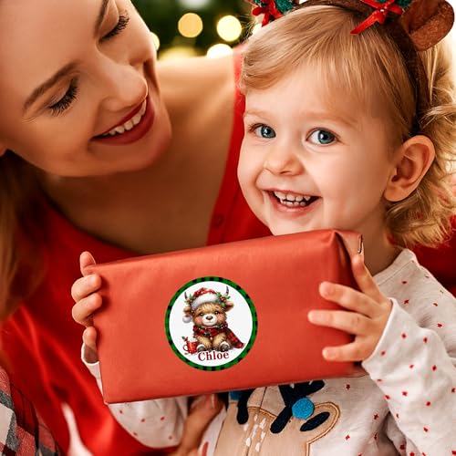Image of Personalized Christmas Stickers - Custom Name Waterproof Christmas Gift Tags for Gift Box Xmas Holiday Decorations Party Favors - 30 Stickers (Cow)