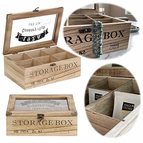 LS-LebenStil Holz Aufbewahrungsbox 6 Fächer Teebox Teekiste Schmuckkiste Shabby Country
