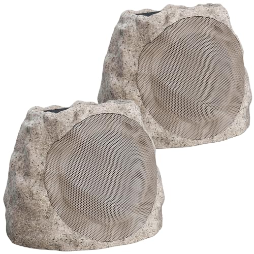 Outdoor Speakers With Lights Show Bluetooth Speakers Waterproof Patio TWS Connection Outdoor Bluetooth Speakers Wireless Solar Powered and Rechargeable Rock Speakers for Patio Pool 2Packs(Stone)