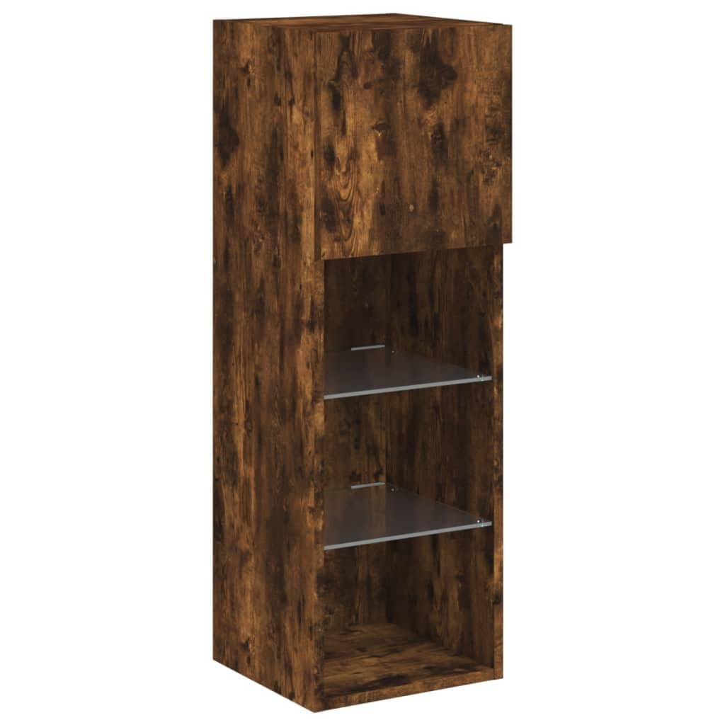 Générique Chene Fume szafka pod telewizor LED 30,5 x 30 x 90 cm | Solidne drewno konstrukcyjne, oświetlenie LED RGB, mocowanie na ścianie, duża pamięć DVD