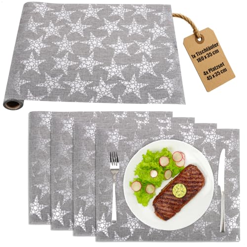 com-four® 5-teiliges Tischset mit Tischläufer und Platzdeckchen -...
