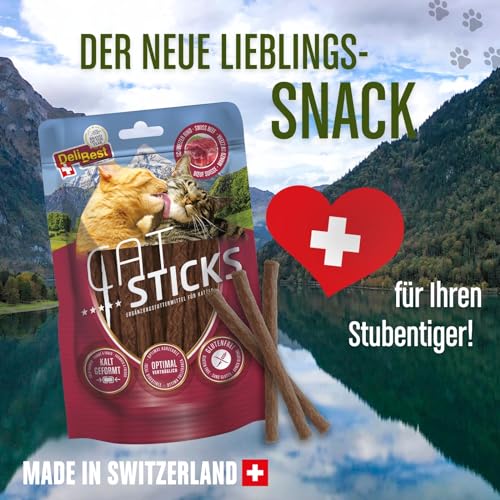 DeliBest Cat Sticks aus 85% Schweizer Rindfleisch I Katzen Leckerlies getreidefrei I halbfeuchte Leckerlies in Stickform I Katzensnack ohne künstliche Zusatzstoffe I Allergiker geeignet I 50g