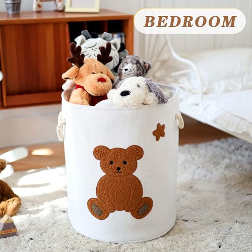 Image of Large Laundry Basket Teddy Bear Hamper for Dirty Clothes, 58L Baby Hamper for Boys, Kids Toys Blanket Storage Basket Toy Organizer Canvas Laundry Hampers with Lid, Nursery Home Decor, Bear