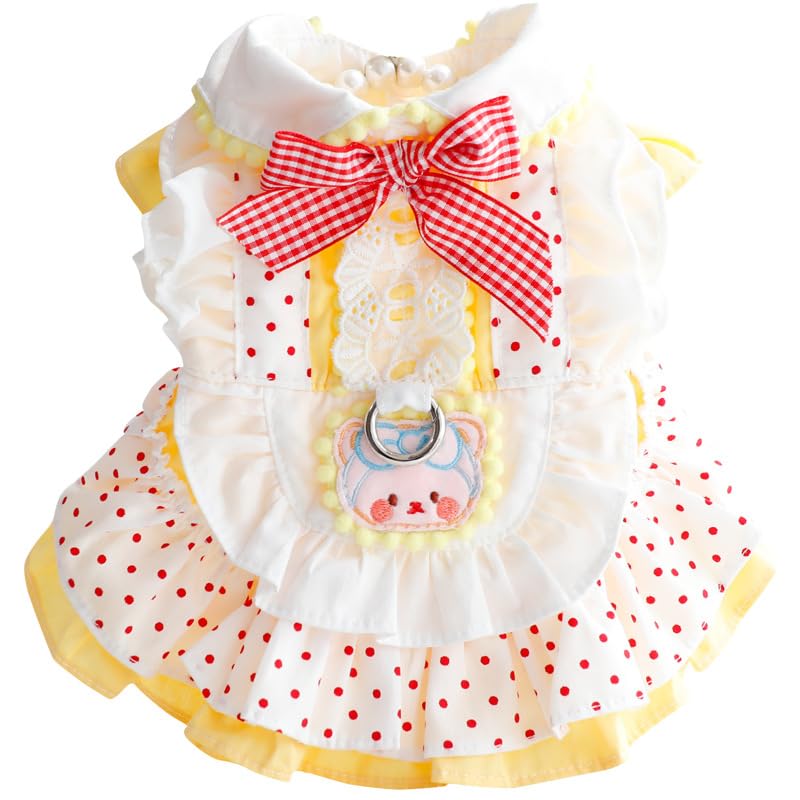 AZA Dog Princess Dresses for Small Dogs Lolita Clothes Costume Pet Hoodies Girl Cute Coat Outfits Spring Costumes (M,Yellow)