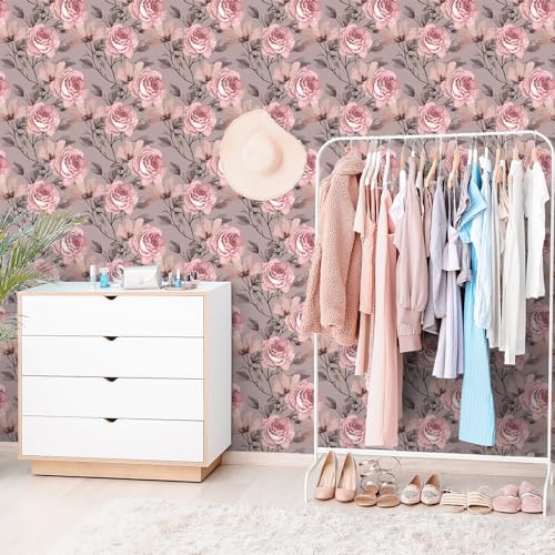 Papel de contacto floral de rosas rosas para paredes de dormitorio 6