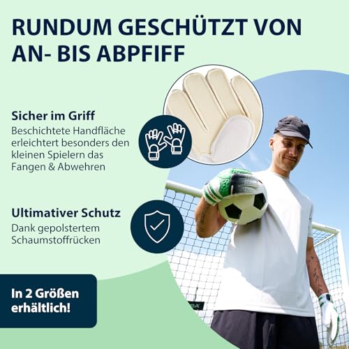 HUDORA Torwarthandschuhe - Gepolsterte Fu&szlig;ball Torh&uuml;terhandschuhe f&uuml;r Kinder & Jugendliche in Gr&ouml;&szlig;e M - Schaumstoffr&uuml;cken - Fu&szlig;ballhandschuhe mit Klettverschluss - gr&uuml;n