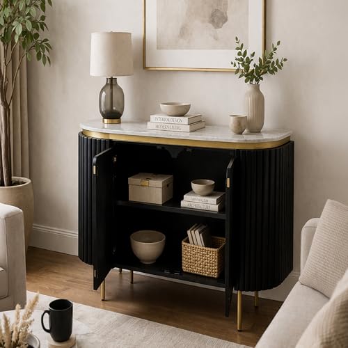 Image of The Attic 2 Door Carlston Sideboard, Multipurpose Cabinet for Kitchen and Living Room Storage, Solid Mango Wood, Black Matte Finish