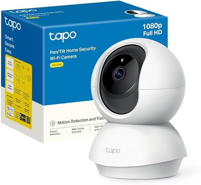 Tapo C200C – Cámara IP Wi-Fi 360°, FHD 1080p, Visión Nocturna, Detección de Movimiento, Admite Tarjeta SD, Compatible con Alexa, Cable de 1,5 m, sin Soporte de Montaje