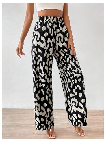 GORGLITTER Women's Leopard Wide Leg Pants Flowy Cheetah Print Elastic High Waist Trousers Streetwear2