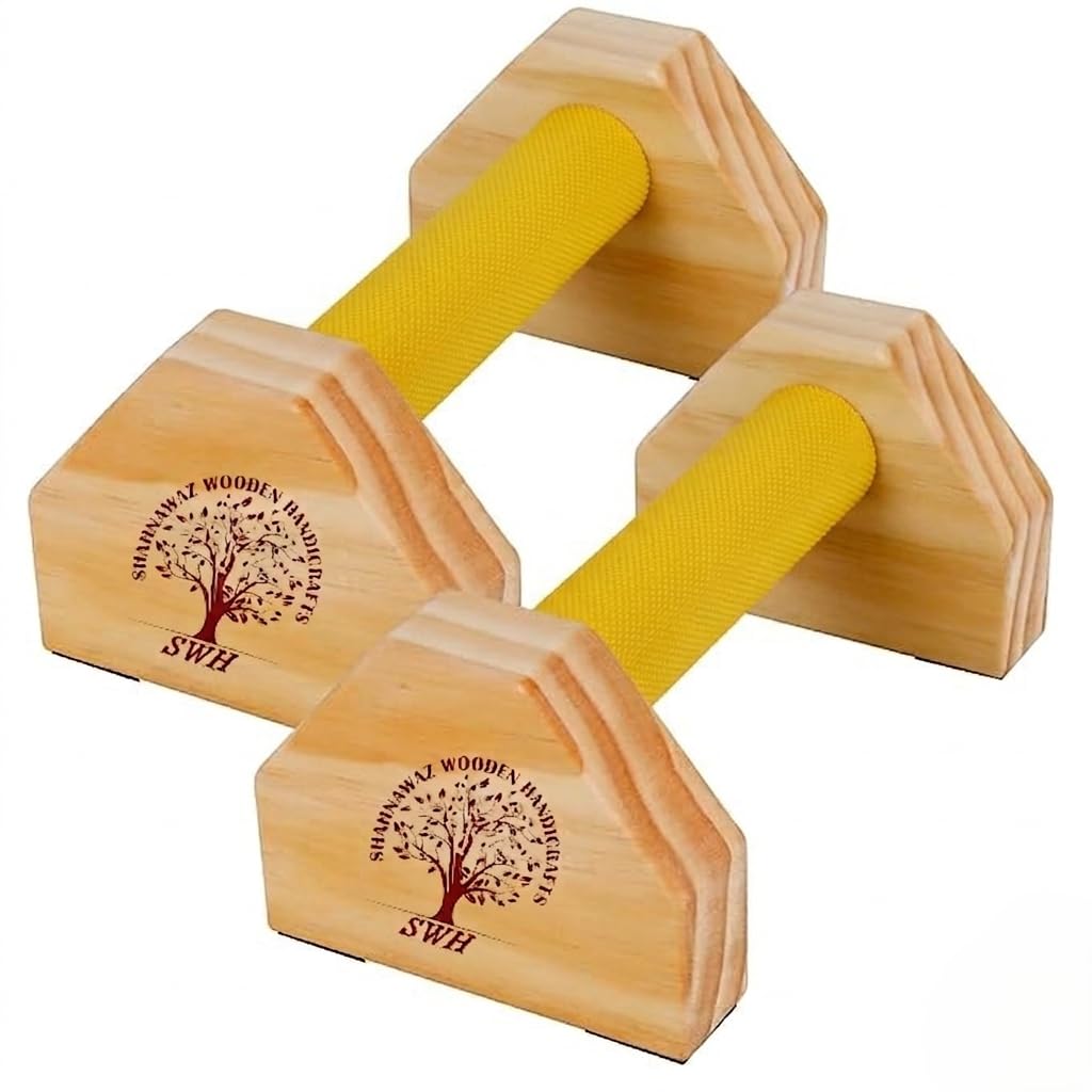 Natural Pine Wood Handles (Set of 2) | Zebra Design for Home, Gym & Floor Workouts | Durable Handstand Trainer for Men & Women Classic Wooden Push Up Bars, Fitness Exercise Handles, (WITH FOAM GRIP) MULTICOLOR-image-15