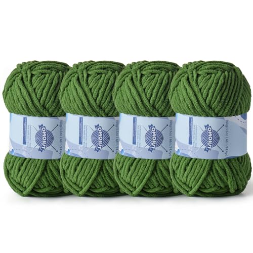 Image of 4 Pack Chunky Chenille Yarn for Crocheting, Baby Yarn for Crocheting Soft Blankets, Bulky Yarns for Crochet Amigurumi, 400g (297yds) Fluffy Velvet Yarns for Hand Knitting (4 Pine Green)