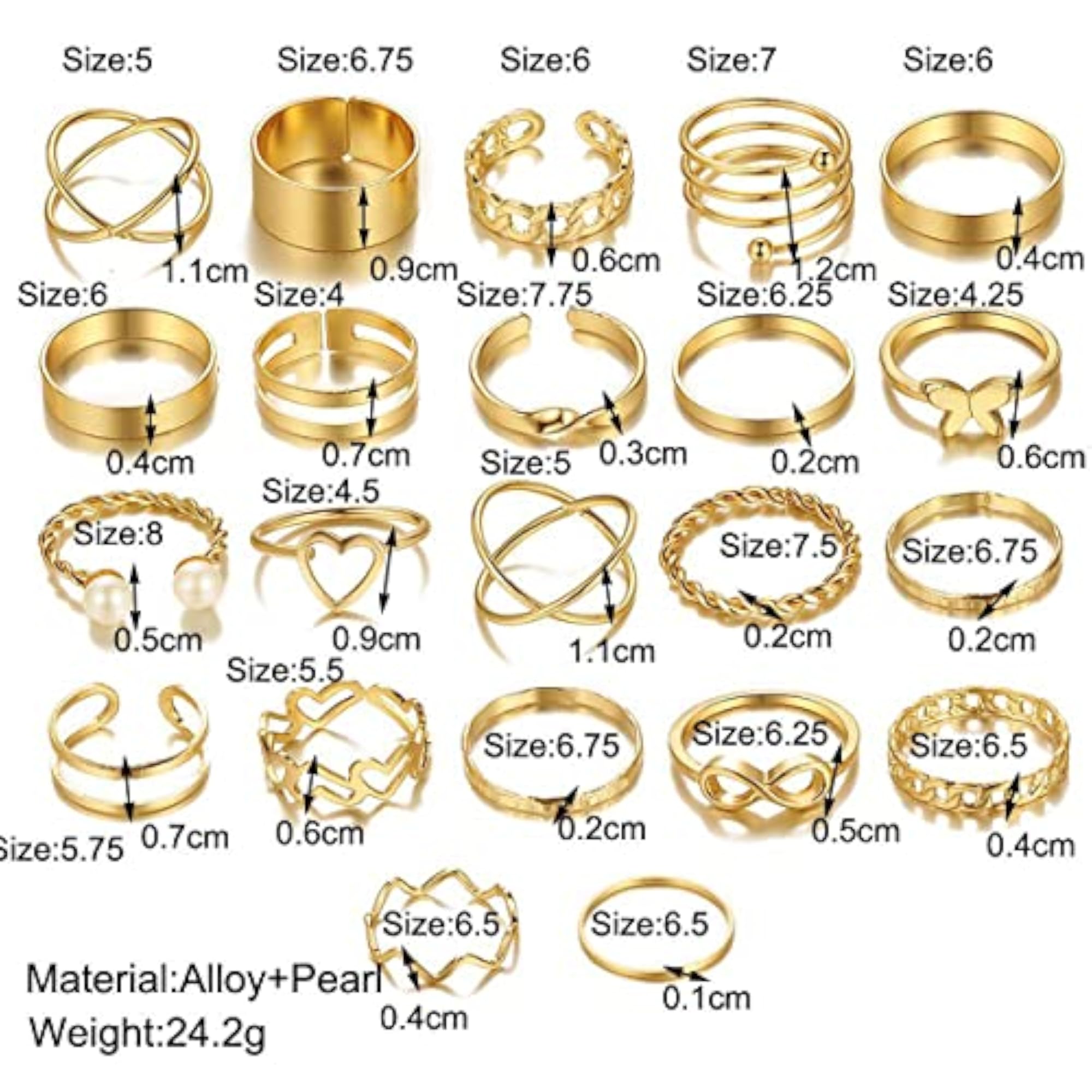 Plated Contemporary Stackable Rings Set - 22 Pieces