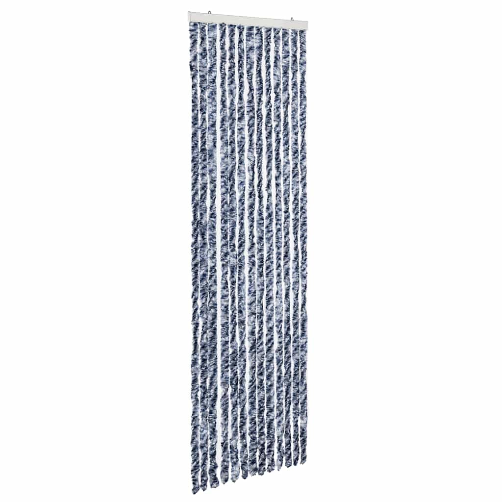Tenda zanzariera blu e bianca, 56 x 200 cm, in ciniglia per porte di camper e roulotte, morbida tenda a strisce come protezione dagli sguardi indiscreti e divisorio, con ganci di fissaggio