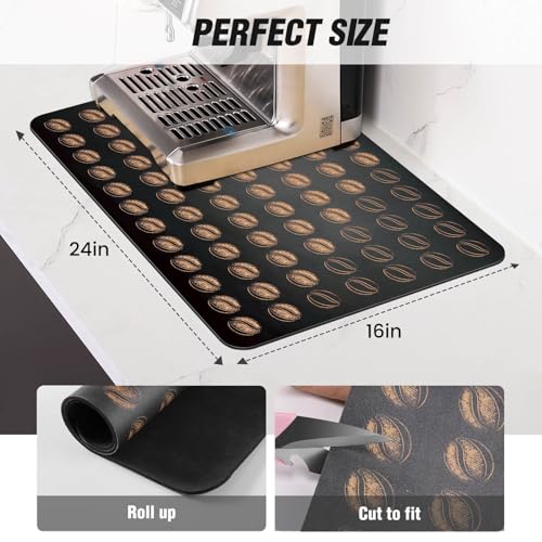 DK177 Coffee Mat Coffee Bar Mat Hide Stain Absorbent Drying Mat with Waterproof Rubber Backing Fit Under Coffee Maker Coffee Machine Coffee Pot Espresso Machine Coffee Bar Accessories