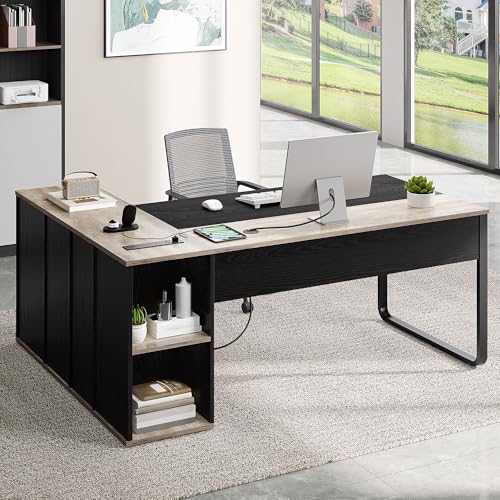 YITAHOME Executive Desk with Power Outlets, 71" L Shaped Desk