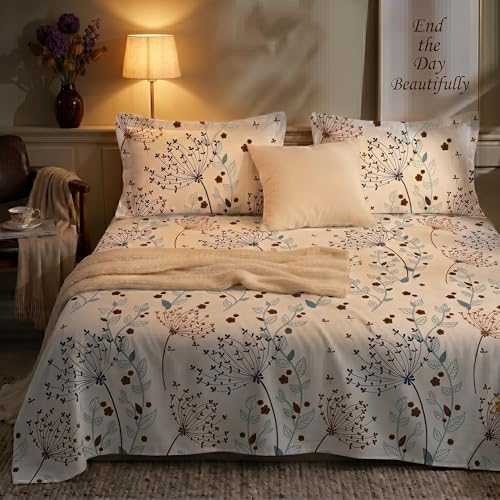 Image of BSB HOME 240 TC Cotton Bedsheet with 2 Pillow Covers, Soft Breathable Floral King Size Flat Bed Sheet - 90 x 100 Inches (228 x 254 cm) (Steel Blue)