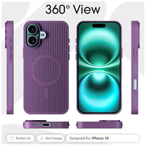 Image of Pikkme Back Cover for iPhone 16 | Honeycomb Cooling Design | Silicone Heat Dissipation | Mag-Safe Compatible | Shockproof Camera Protection Bumper Case (Purple)