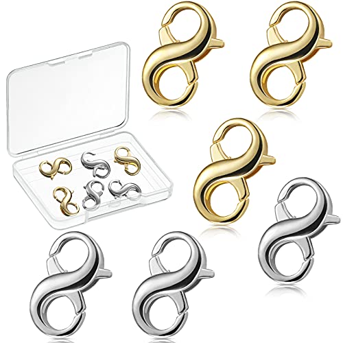 Hicarer 6 Pieces Necklace Shortener Double Lobster Clasp Necklace Shortener Clip Bracelet Connectors 0.63 x 0.39 Inch Extender for Jewelry Making DIY Supplies Repair Kit