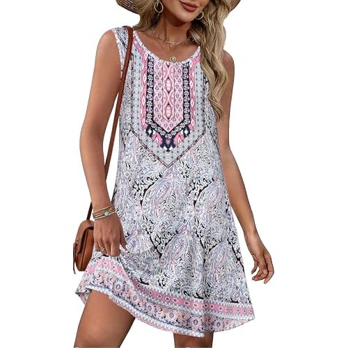 Summer Dresses for Women Beach Boho Sleeveless Vintage Floral Flowy Pocket Tshirt Tank Sundresses 2026
