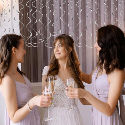 Image of Silver Ceiling Swirl Foil Decorations 30Pack- Hanging Swirls Party Decoration, Shiny Silver Streamers for Graduation, Holidays, Weddings - Easy to Assemble, Indoor & Outdoor Use (Silver, 30Pcs)