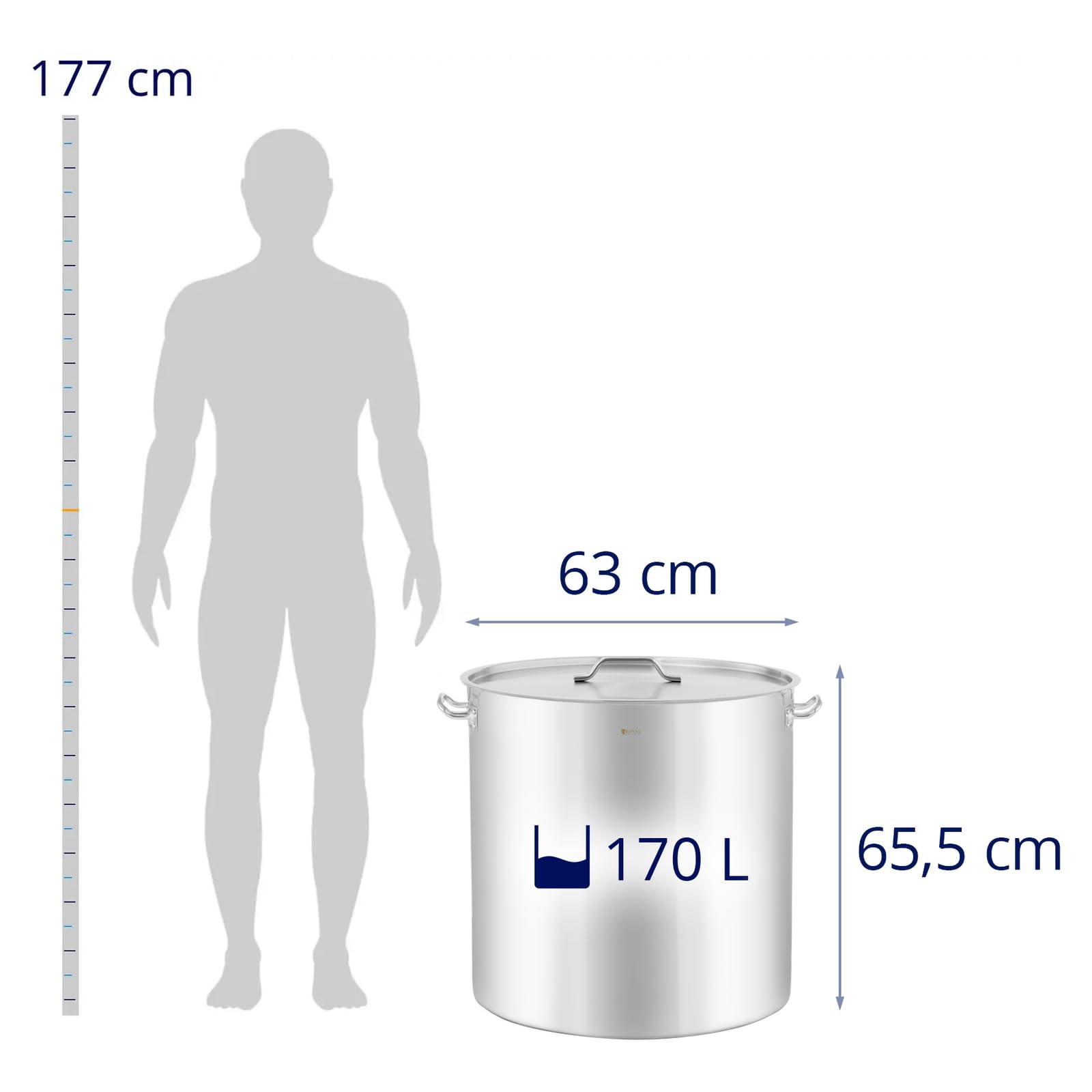 Royal Catering RC-SSIP170 Olla de inducción 170 L 600 mm olla para cocina de inducción cacerola para inducción olla de acero inoxidable