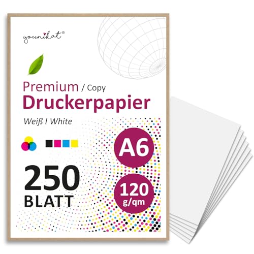 younikat DIN A6 Premium Kopierpapier I 120 g/m druckgeeignet I 250 Blatt in weiß I 105 x 148 mm I Blanko Papier für Druck Basteln Notizen Karten Rezeptpapier I dv1551