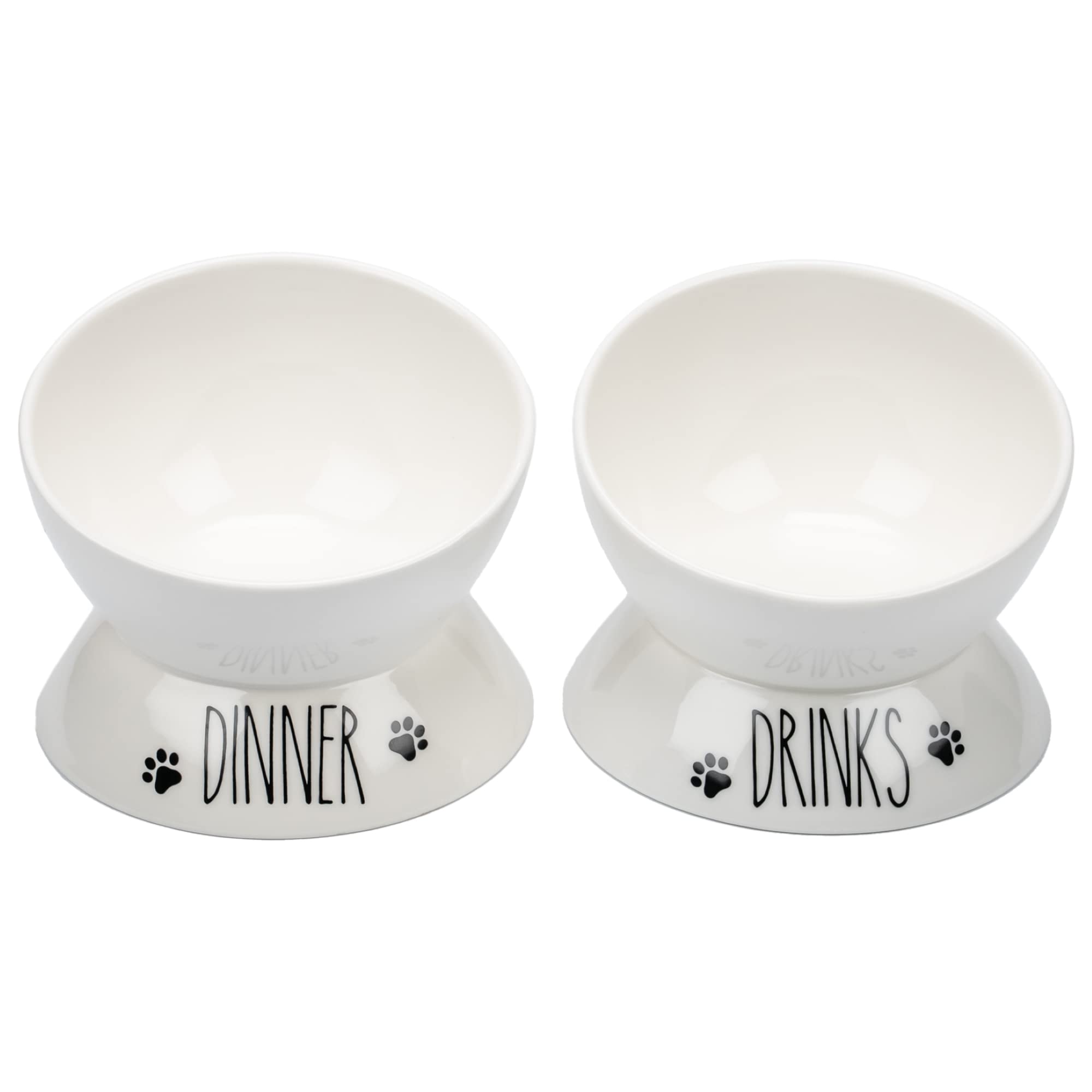 Prefurred Pet Elevated Cat Food Bowl Set (Dinner & Drinks Cat Dish) Two Elevated Cat Bowls, Cat Dishes for Food and Water. Porcelain Raised Cat Bowl,