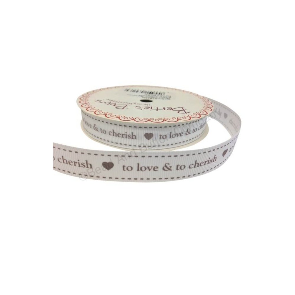 Bertie's Bows Love & to Cherish 16mm White Grosgrain Ribbon on a 3m Roll