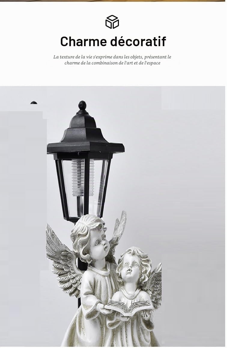 Statue de jardin en forme d'ange à énergie solaire - Lanterne décorative d'extérieur - En forme de pierre blanche - Alimentation LED