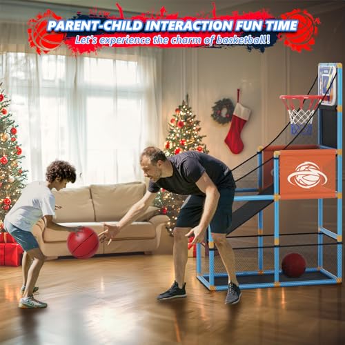 Arcade Basketball Game Set Boy Toys: Indoor Basketball Hoop with 4 Balls Outdoor Sports Toy for Kids 3-12 Years Old Adjustable Height with Air Pump Christmas Birthday Gifts Aged 3-5 6 6-8 7 8 8-12 9