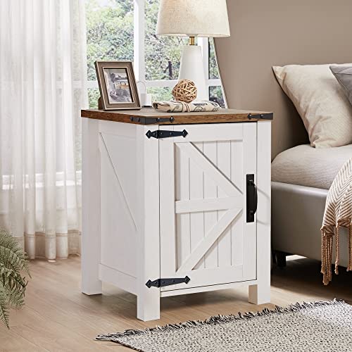 OKD Nightstand with Charging Station, 18 Inch Farmhouse End Table with Barn Door and Adjustable Storage Shelf, Rustic Wood Sofa Side Table w/Magnetic Door for Living Room, Bedroom, Antique White - Image 3