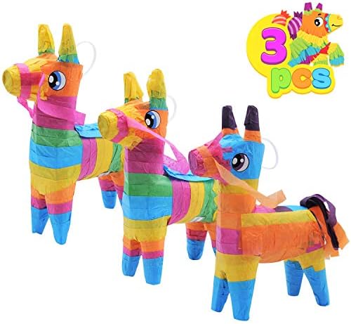 3 pcs Mini Donkey Pinatas 7.5"x5.5" Cinco De Mayo Rainbow Color for Fun Fiesta Taco Party Supplies, Luau Event Photo Props, Mexican Theme Decoration, Carnivals Festivals, Taco Tuesday Event