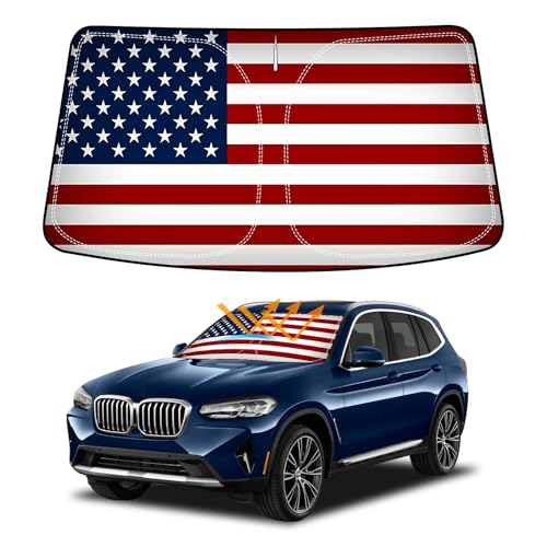 D-Lumina US Flag Winshield Sun Shade for 2019 2020 2021 2022 2023 2024 2025 BMW X5, Foldable Front...